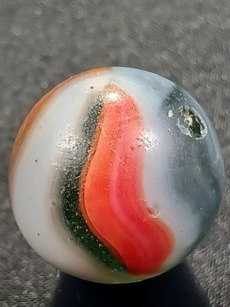 Peltier .57″ Red White Blue Transparent Green Good Cond. Serious Marble A295