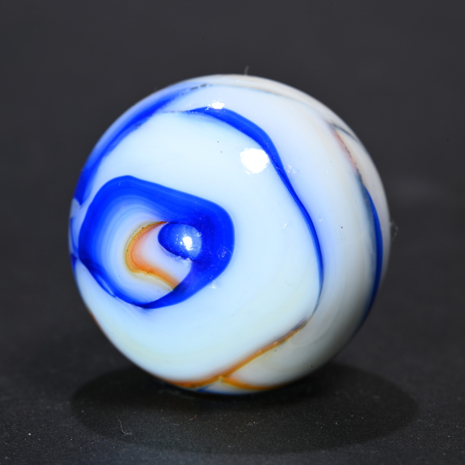 Large Veiligglas Opaque Vintage Marble Abstract Orange Blue 1950’s 23.2mm 29/32
