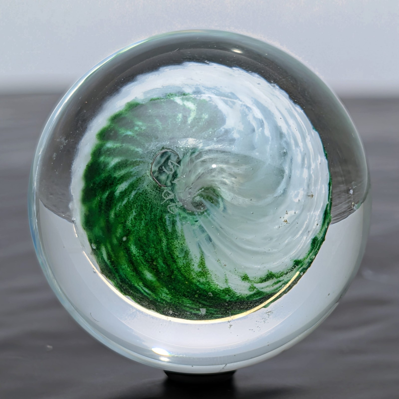 Sammy Hogue Signed SLH With Green And White Swirl & Clear Base Marble 1.83 Inch