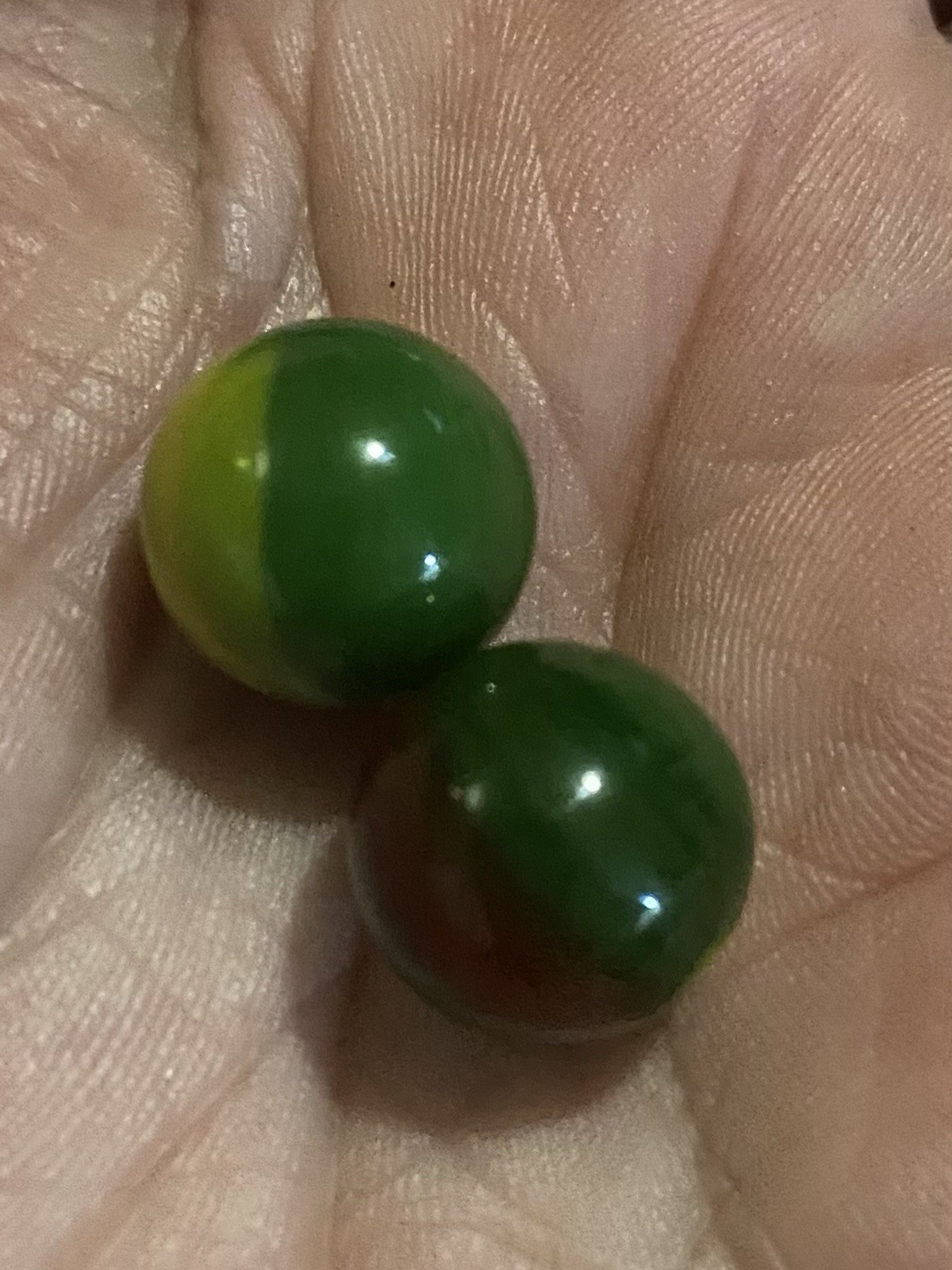 Two Green Red Yellow Pee Wee Marbles