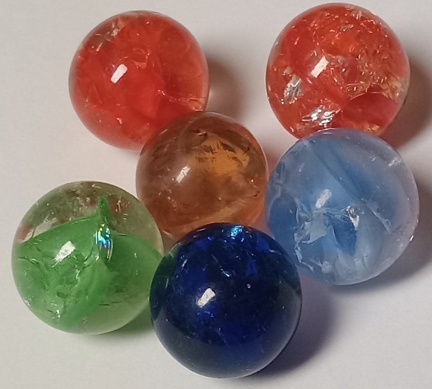 6 Vintage Crackle Glass Vitro Marble King Orange Blue Green ⭐Tinted Peach Cobalt