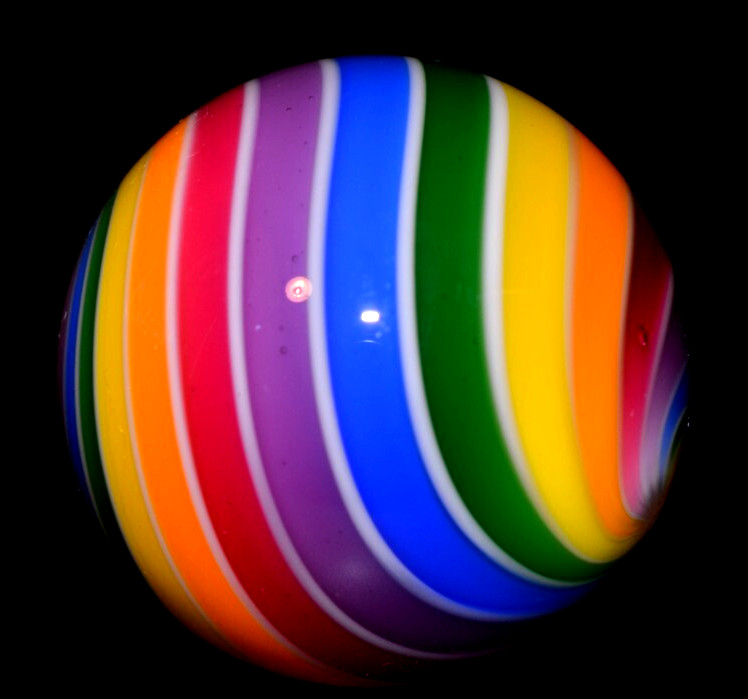 HOT HOUSE GLASS MARBLE/1.721″-DICHROIC RAINBOW & WHITE JOSEPH’S COAT-FAST SHIP