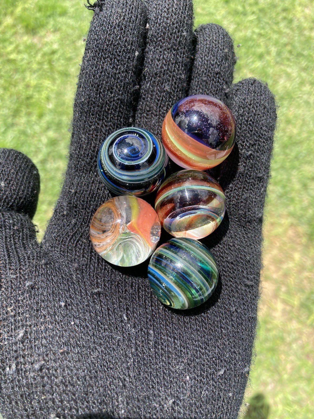Glass Boro Random Marble Lot Of 5 Hand Made Art Sculpture Multi Color Swirl