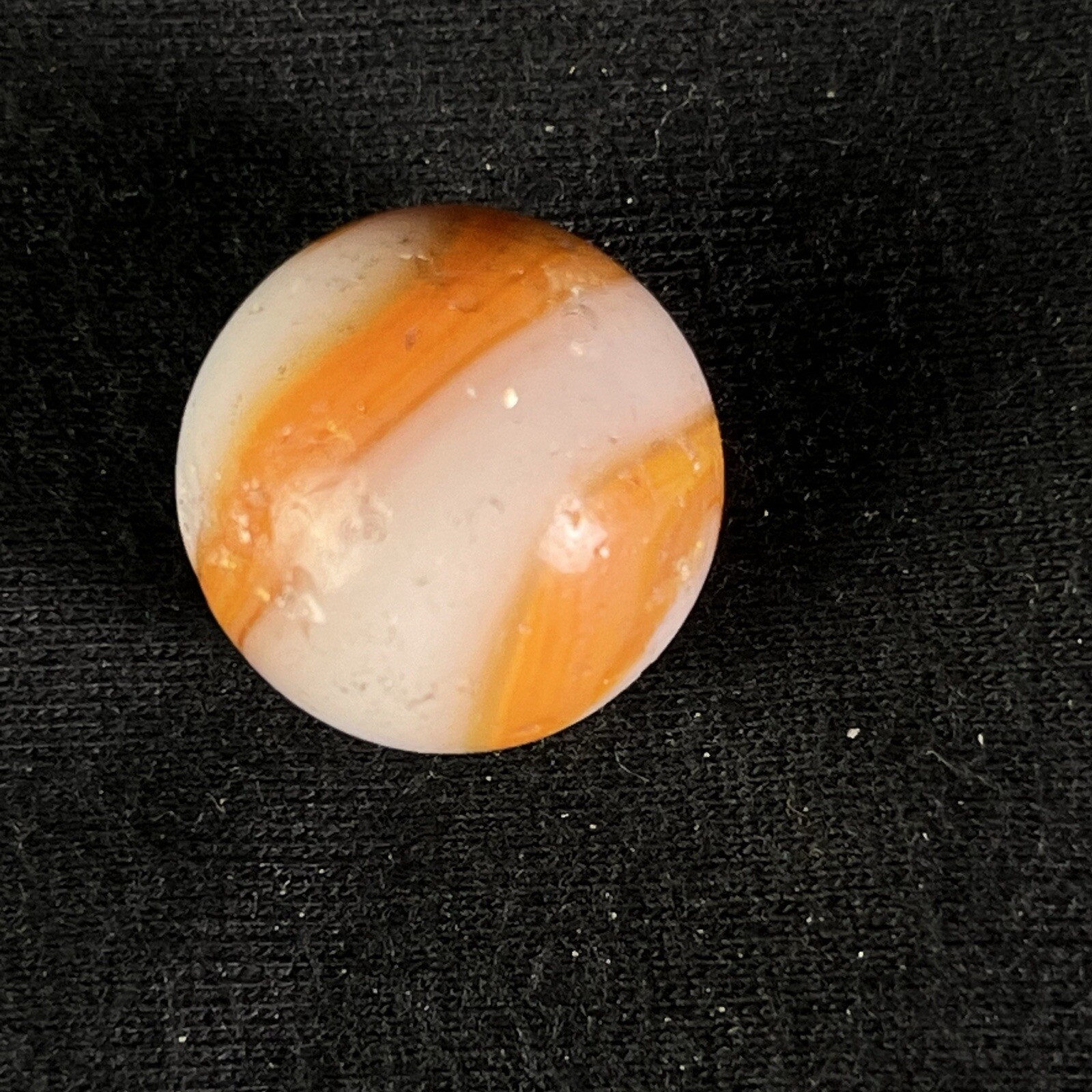 Vintage Akro Agate Peltier Art Swirl Glass Marble .67” Orange White Brown