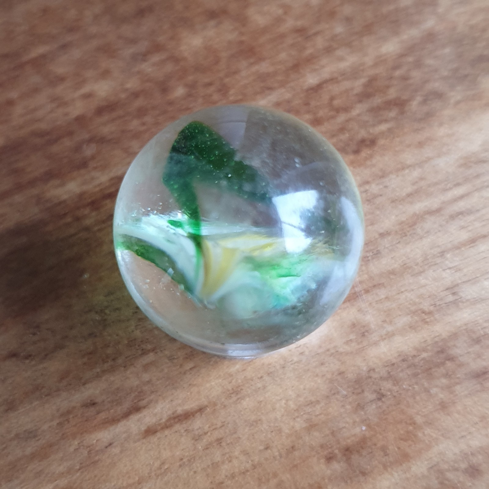 French European Sparkler Marble 1950s 60s Green White Brown Yellow Reacts To UV