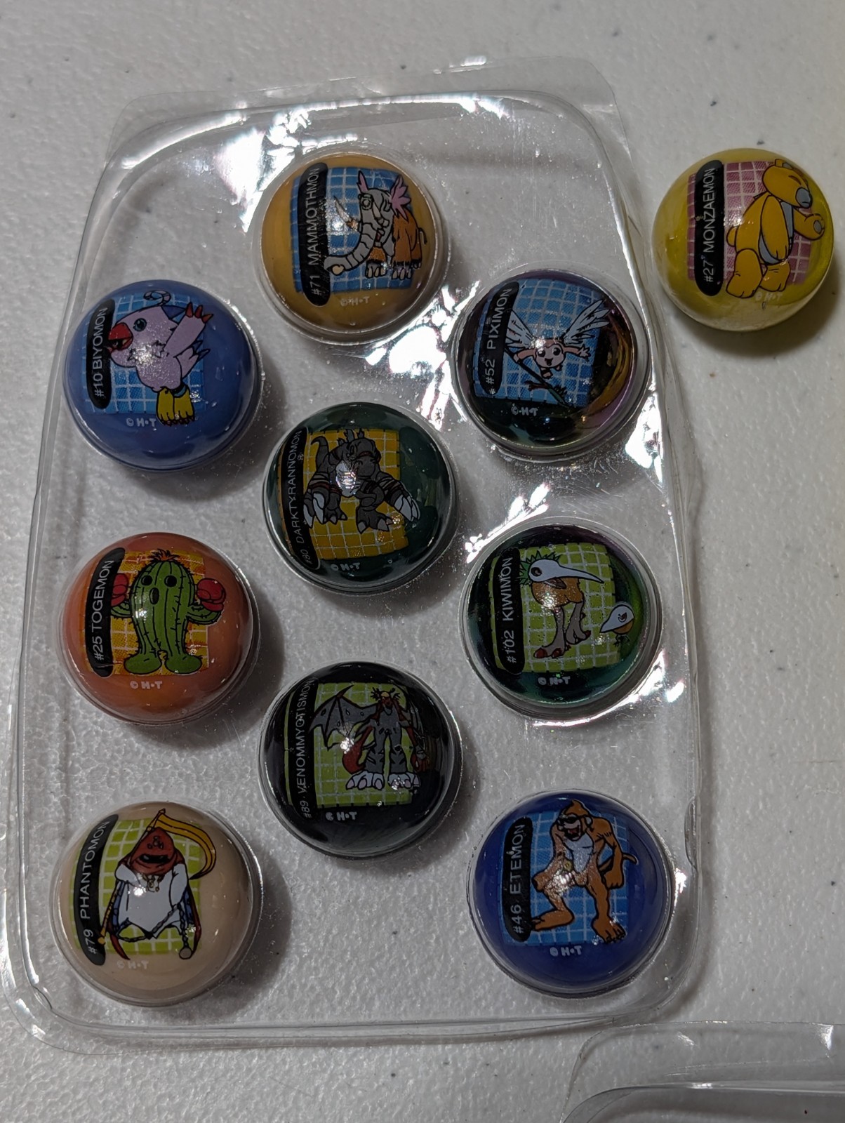 10x Digimon Marbles Lot w/ Yellow Pouch Collectible Set 2001 Togemon, Biyomon ++