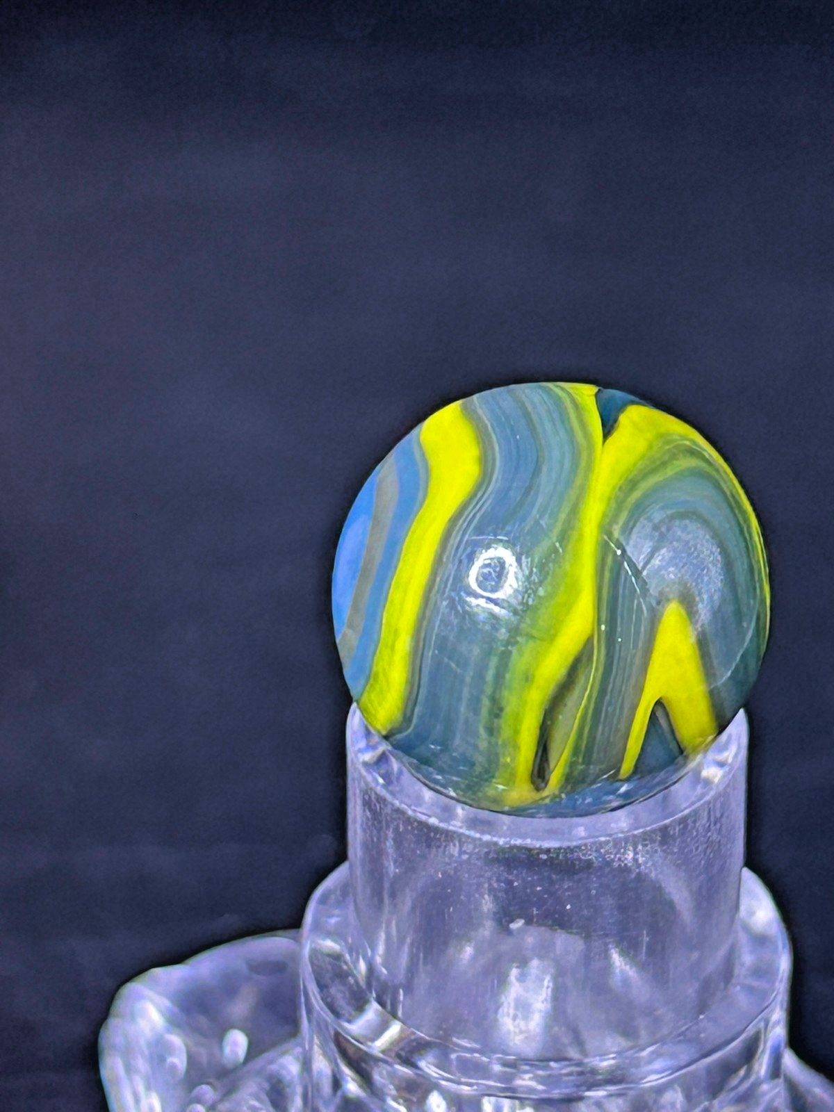 Vintage Christensen Agate (CAC) Swirl Marble, Blue/Yellow, .64″, Mint, #C3
