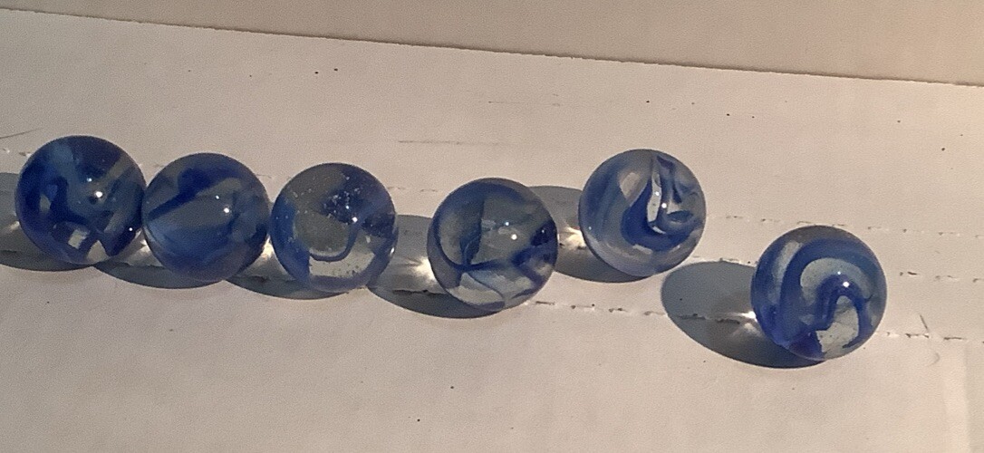Vintage Light Blue Swirl Marbles Lot Of 6
