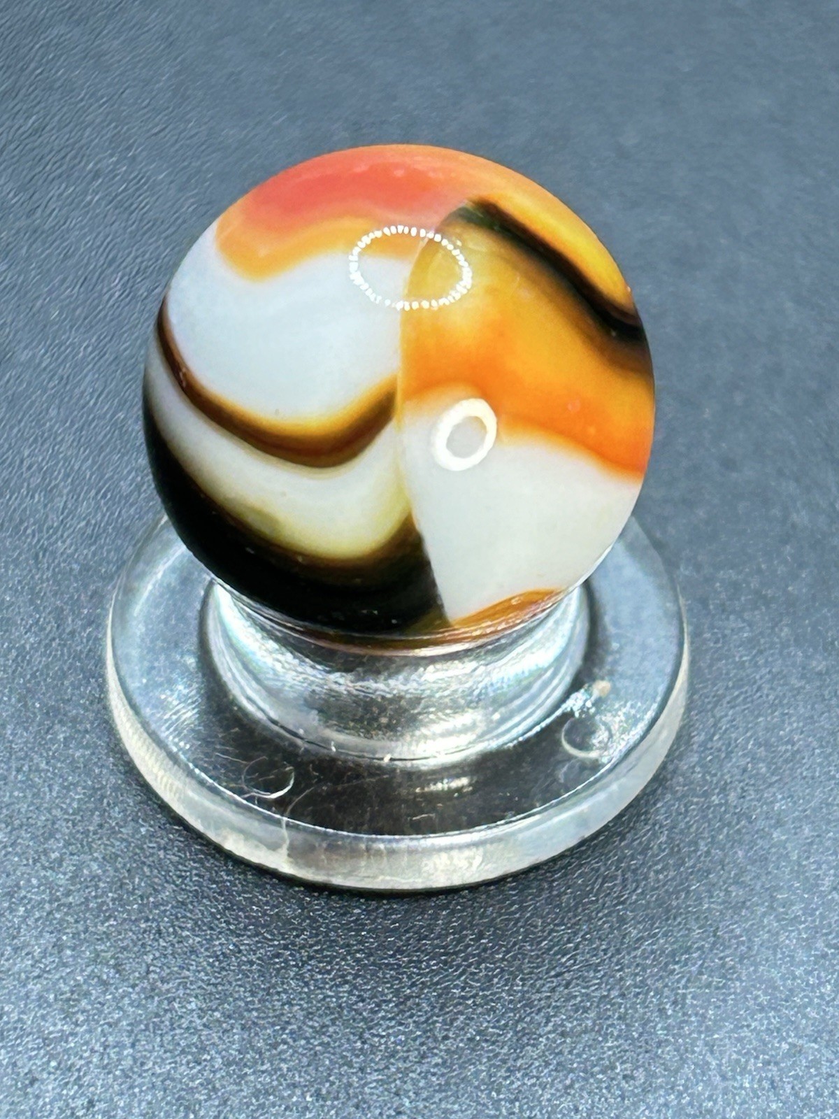 Vintage Peltier National Line Rainbo Rebel Marble Orange Rebel? 0.629”