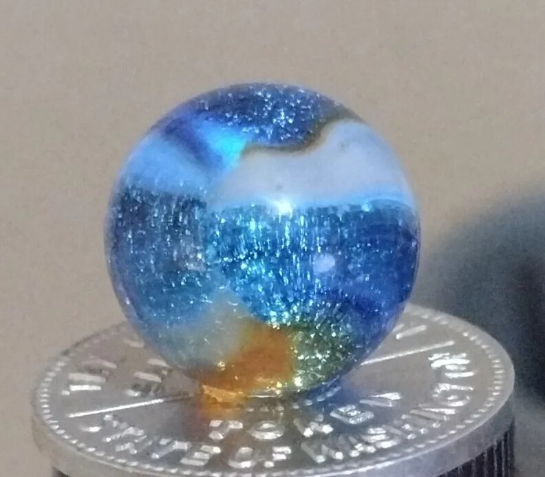 SWEET Blue & Orange & White MCR RAINBO PELTIER Kokomo ? NM- Vintage Marbles .57″