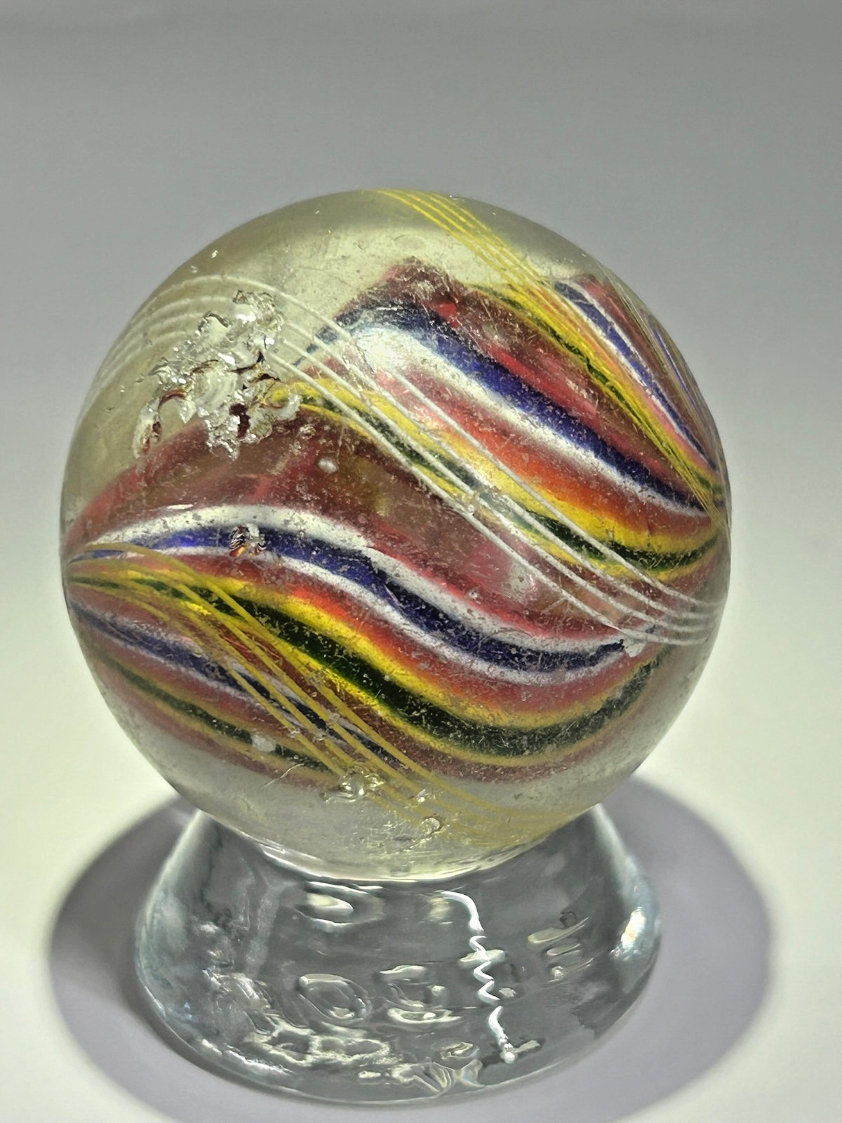 Antique German Divided Core Marble w/ Latticino Clusters 1-27/32″ NM E3.18