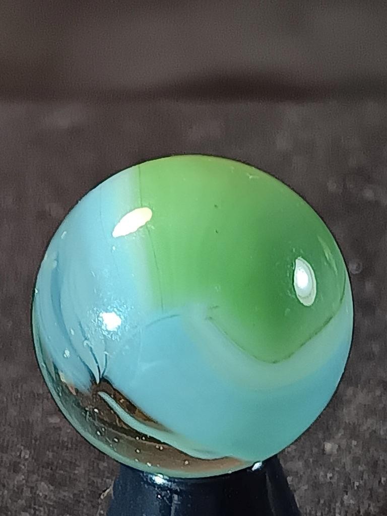 5/8″ Vitro Willow Green Robin’s Egg Patch Ribbon Wispy White NM Marble A978