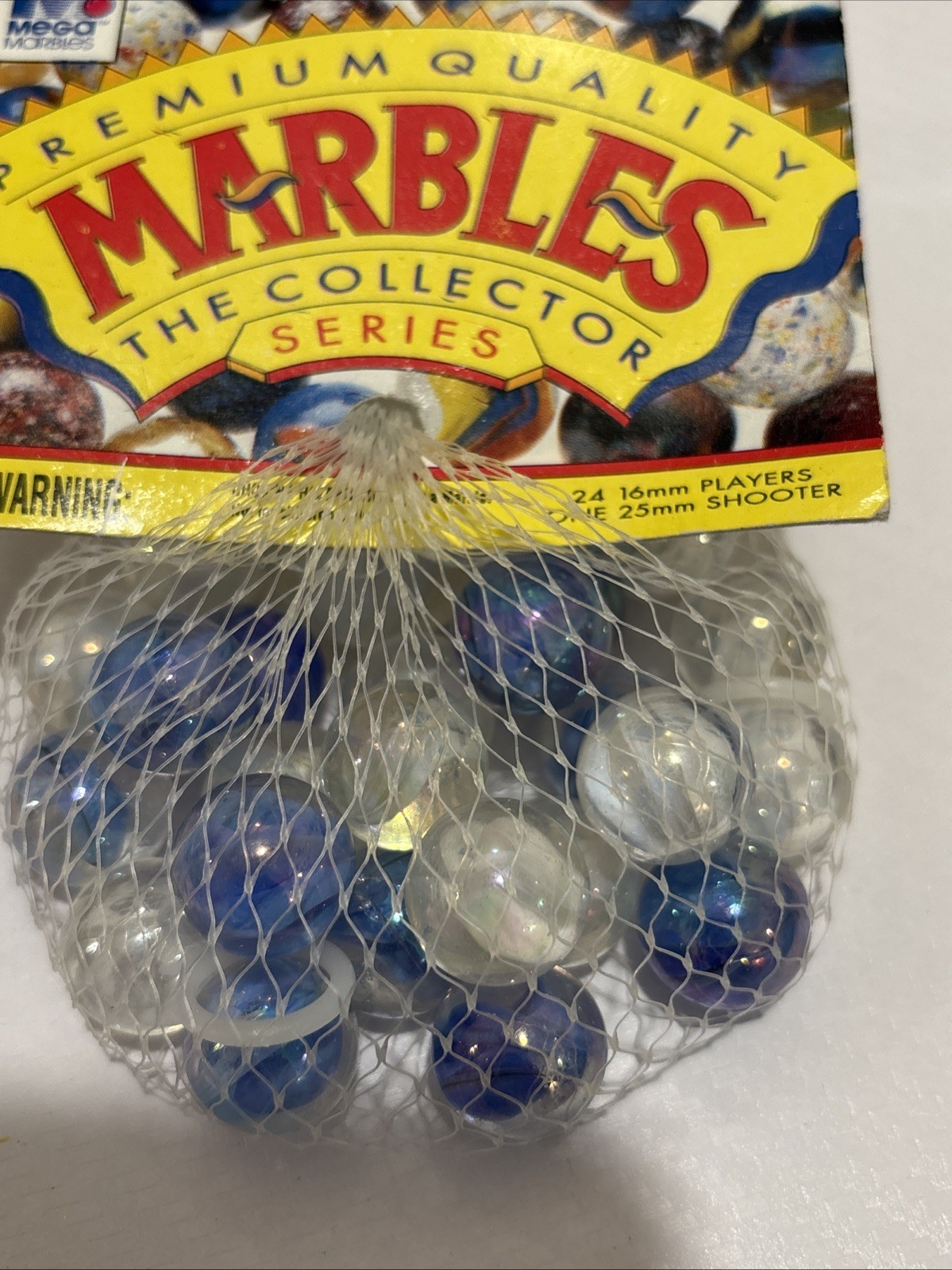 “SNOWFLAKES” *LOT OF 2* VACOR MEGA MARBLES Vintage 1990s Net Bag 24 16mm & 35mm