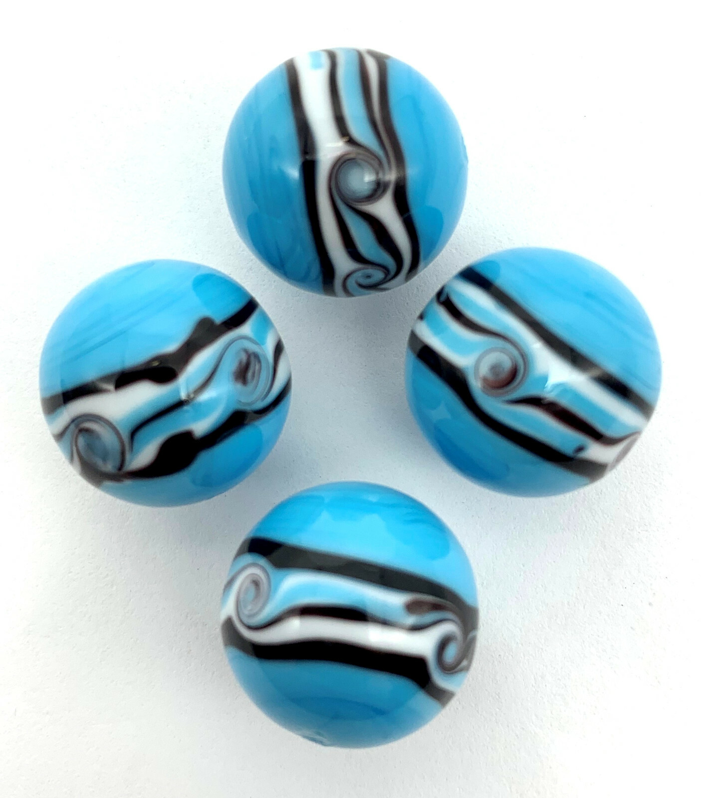 NEW for 2022! 22mm “Riptide” Light Blue Handmade Art Glass Marbles Pk 4 (7/8th”)