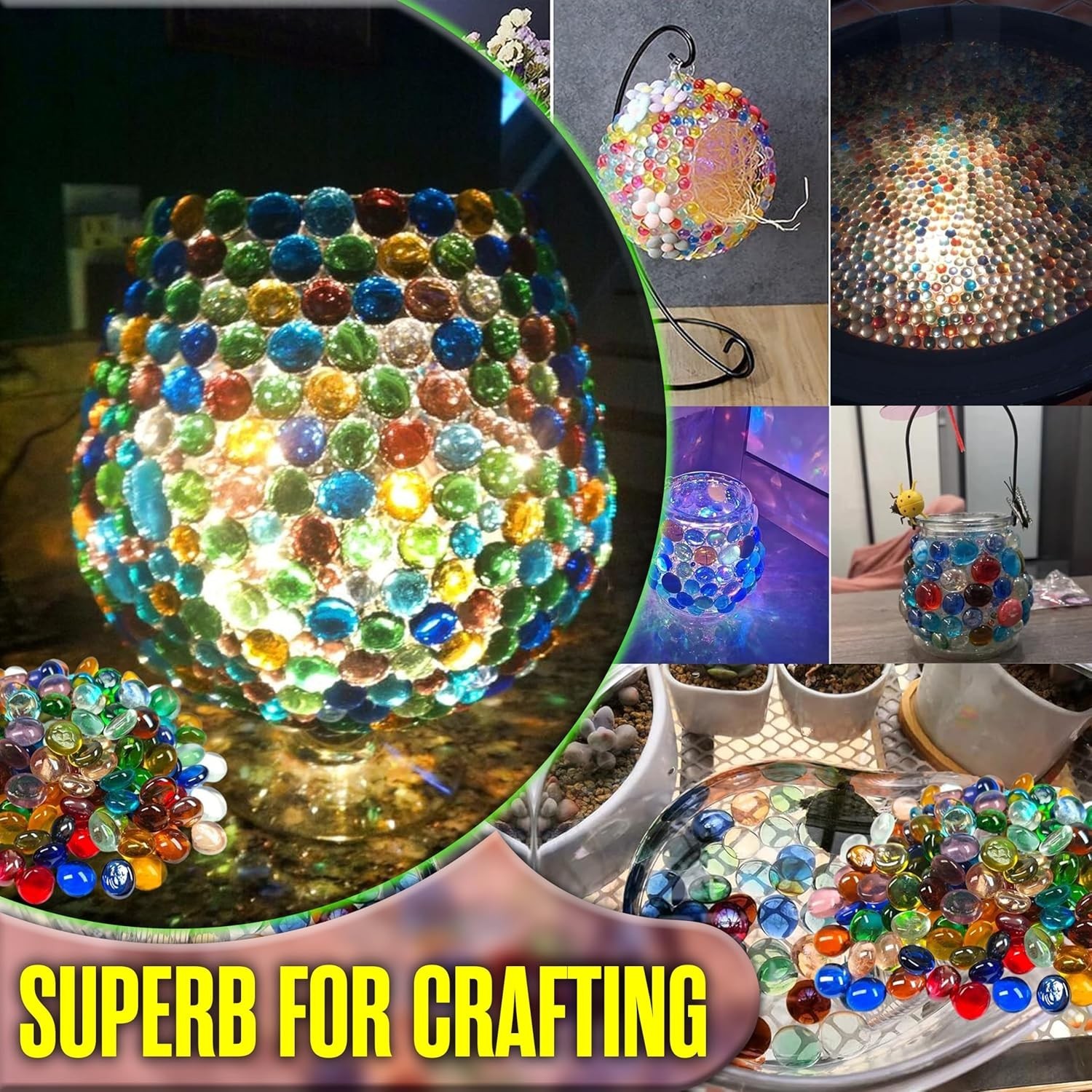 Glass Pebbles Colored Stones, 5LB Flat Marbles – Decorative Glass Gems for Va…