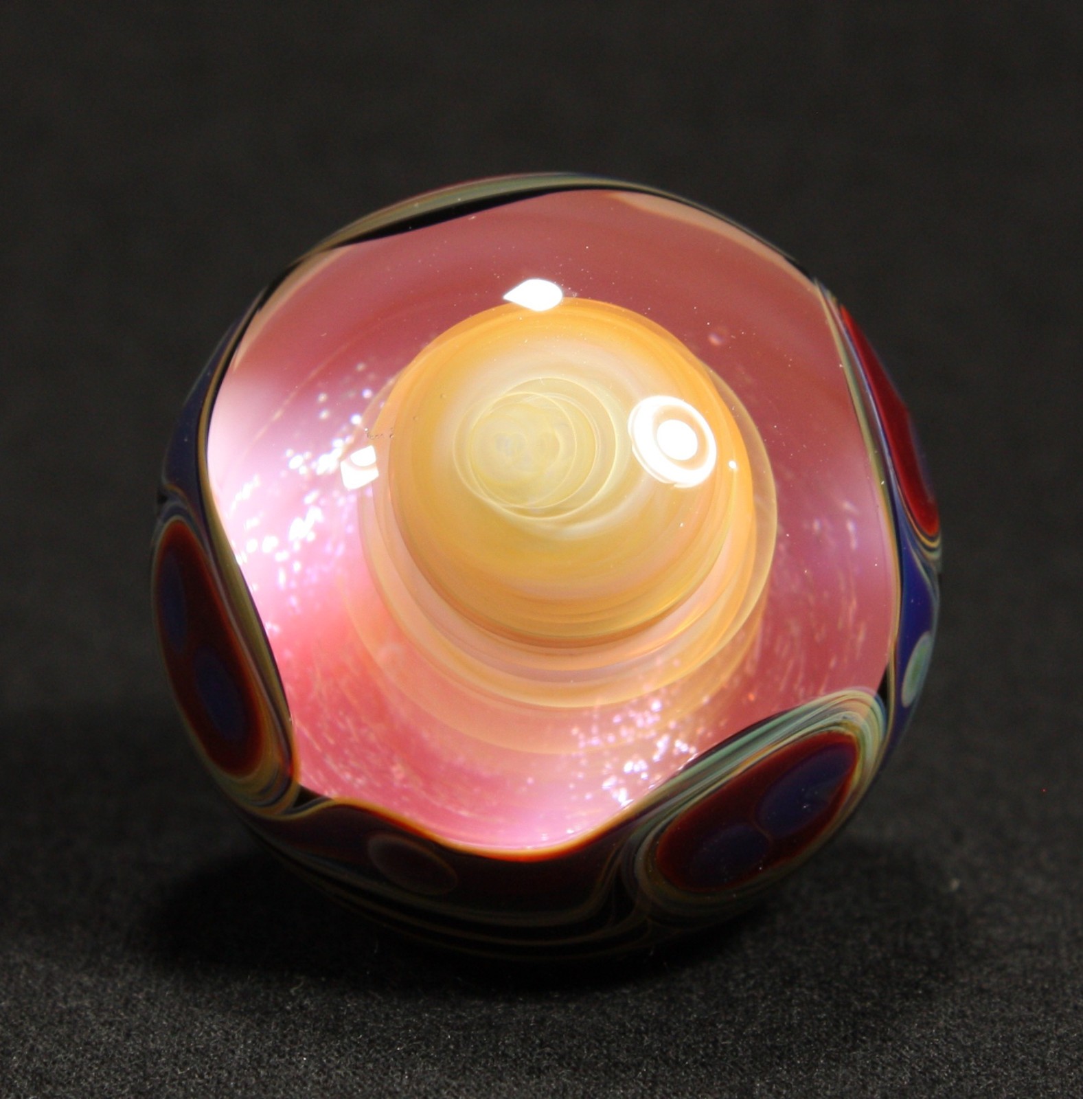 Juba Glass Handmade Marble 1.45″ Boro Lampwork Art 24K Gold and Silver Fume