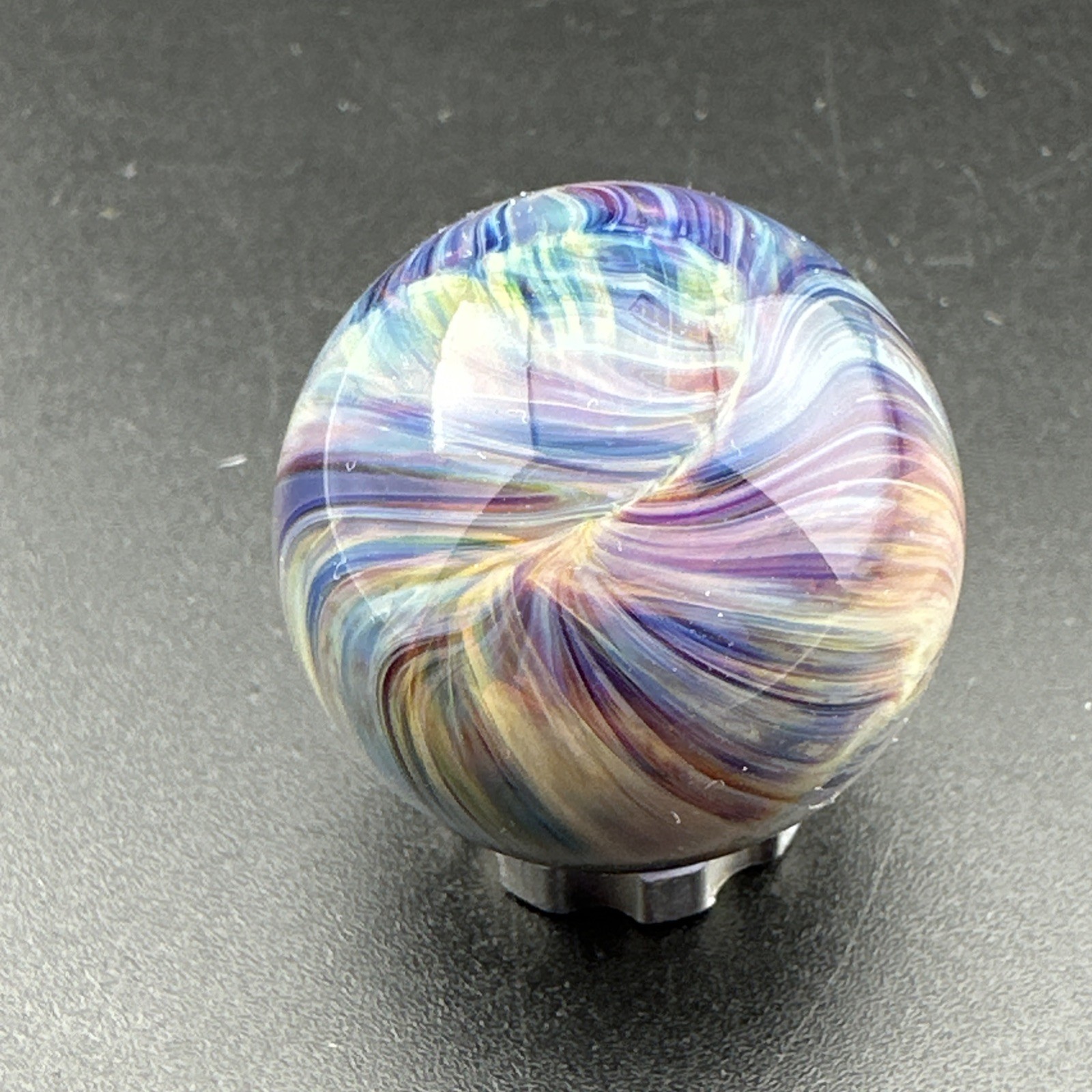 Contemporary Handmade Art Glass Marble 1.02″ Dreamy Swirls of Amber Purple MIB