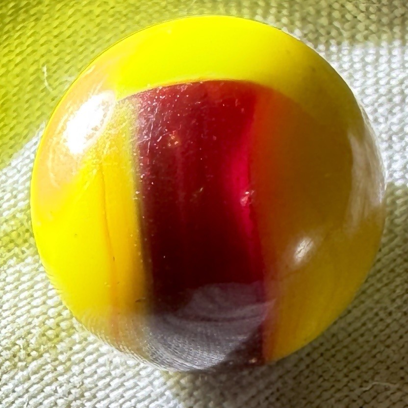 2 Vintage Akro Agate Patch Marbles, Both 0.62 in & NM+