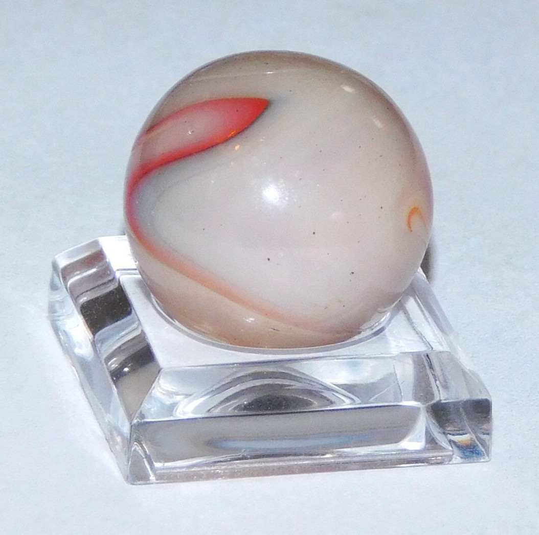 Vintage Glass Marble Large Red Black Grey Oxblood Melted ‘9 & Tail’ 0.73″ #0-130
