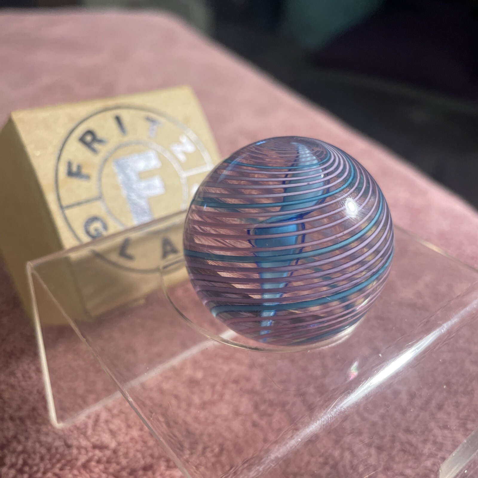 Chatham Glass Art Glass Signed Marble 1.5” Diameter 1998 Fritz Glass Box