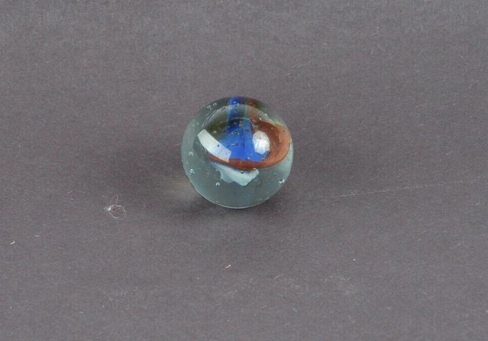 Vintage Asian 5? 3? VANE Red White Blue 1″ Shooter Green Tint Cat’s Eye Marble