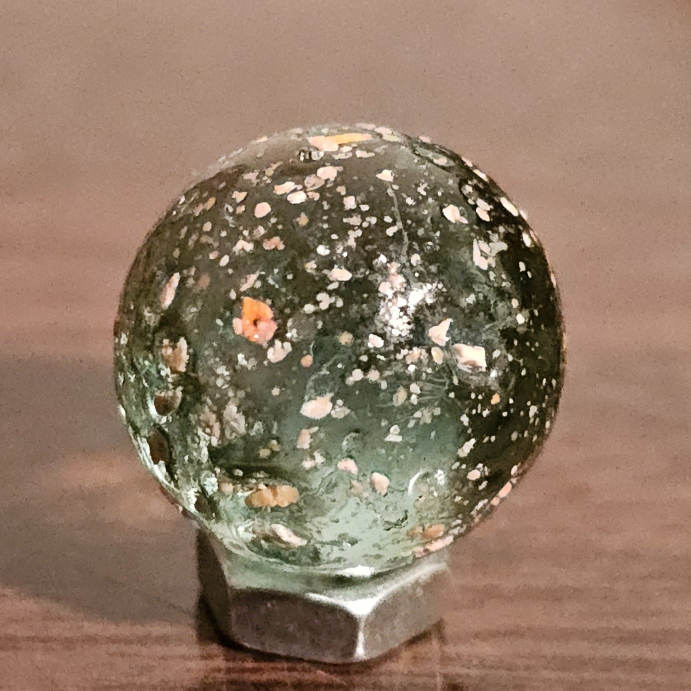 Vintage Vacor Pink Confetti Coke-Glass Green .625 Glass Marble
