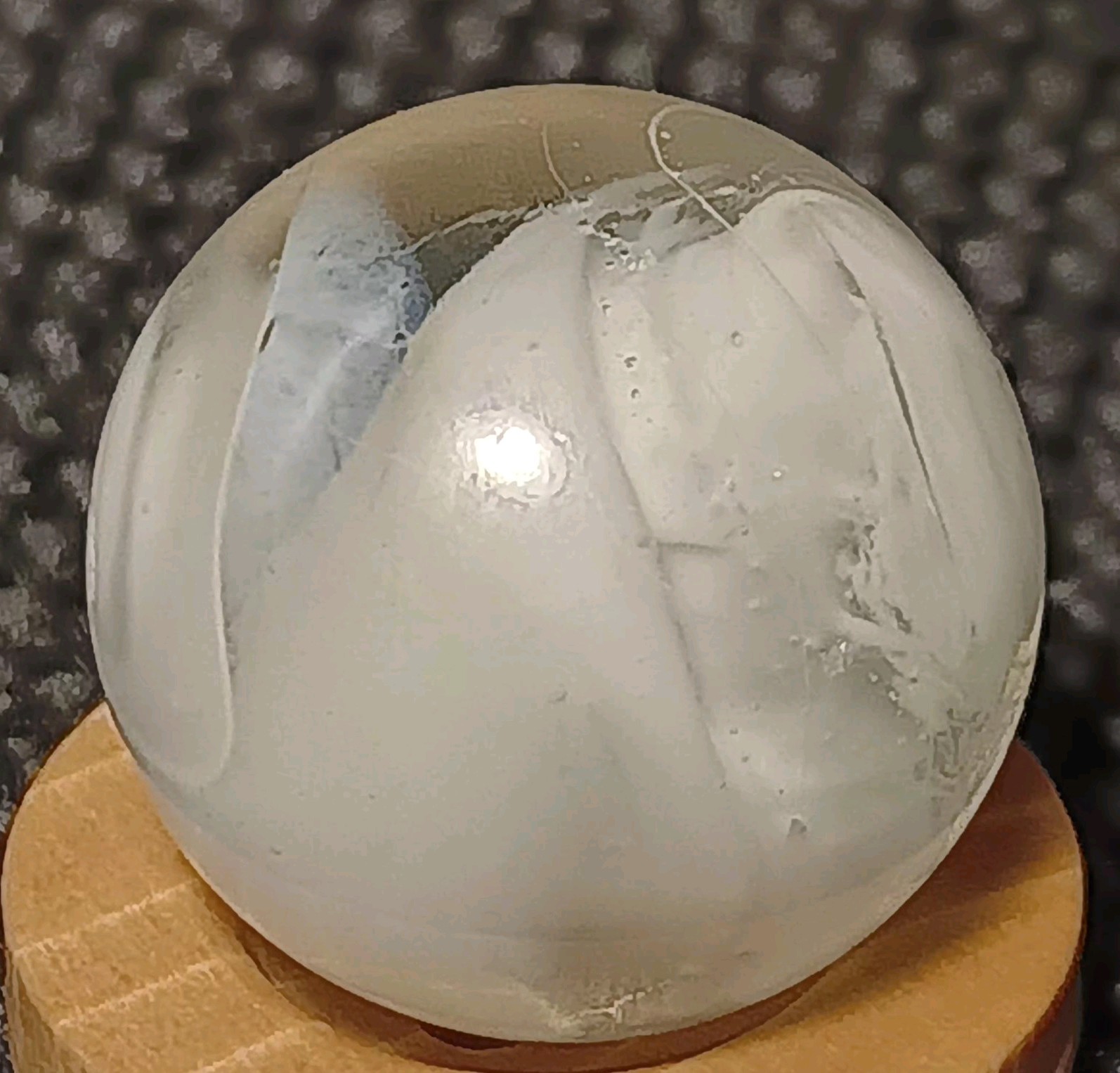 M.F. Christensen Clear Slag Marble. .67″ Mint. Nice Pattern