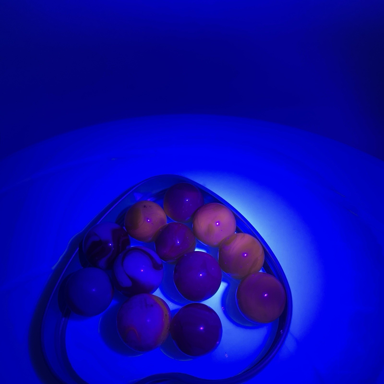 Vtg Akro Agate Uranium Slag Glass Marbles 1/2″ to 3/4″ Yellow Red Blue Lot Of 12