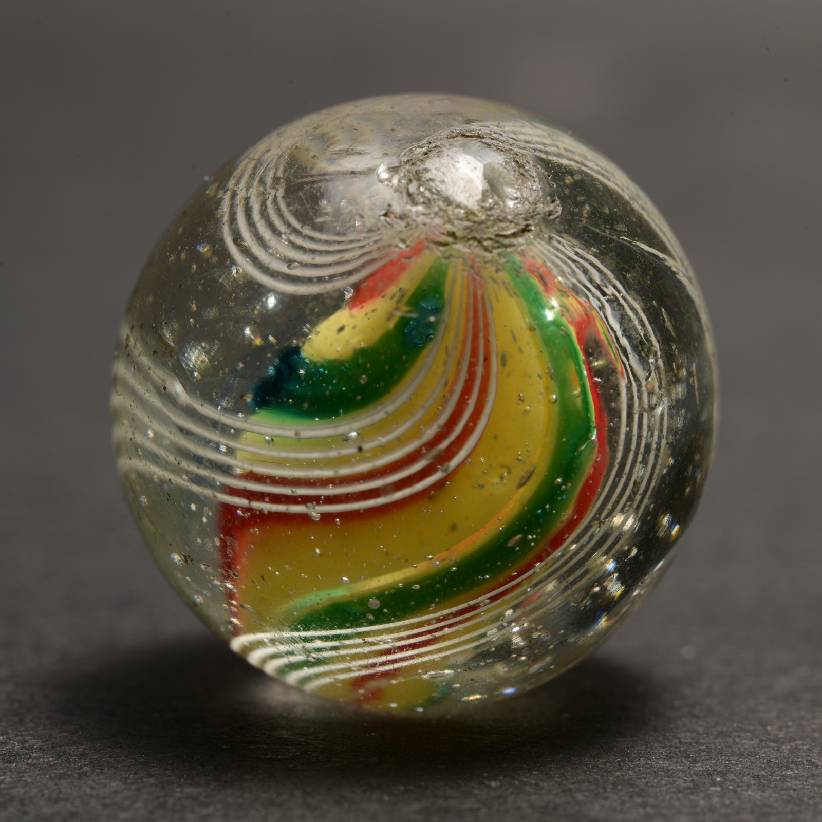 Early Solid Core German Handmade Antique Marble Custard Candy Cane 22.3mm 7/8”