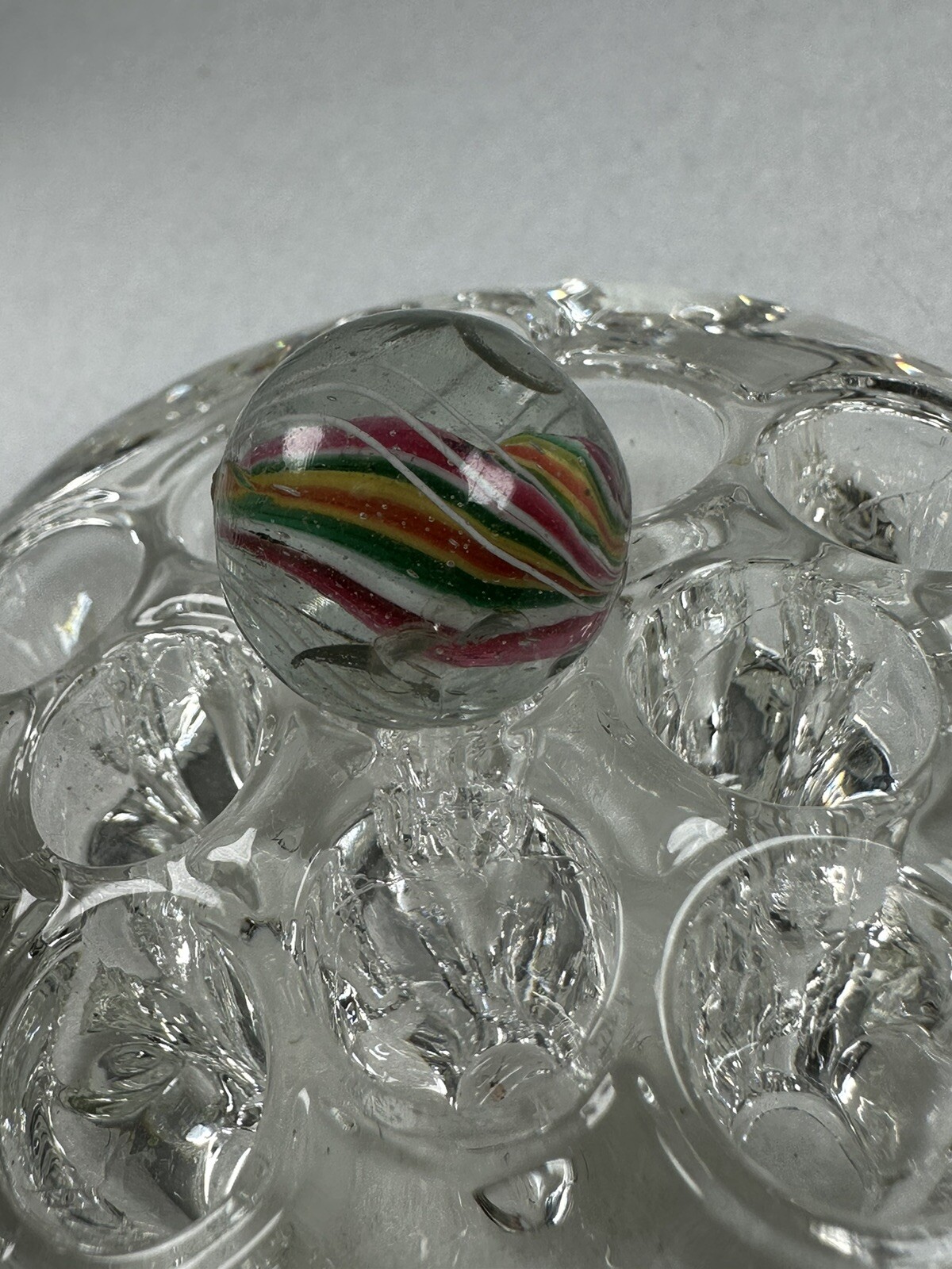 MARBLE 1800’S HANDMADE GERMAN 3/4″ “SOLID CORE” RED WHITE GREEN YELLOW CLEAR