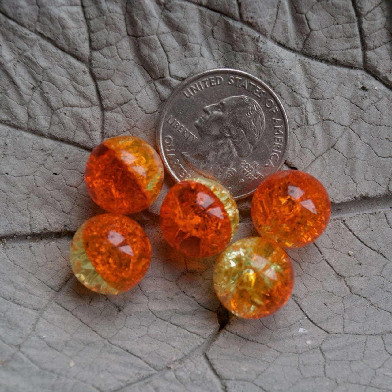 5, 14mm – 9/16” UV Reactive Uranium Glass Vaseline / Orange Marbles With Stand