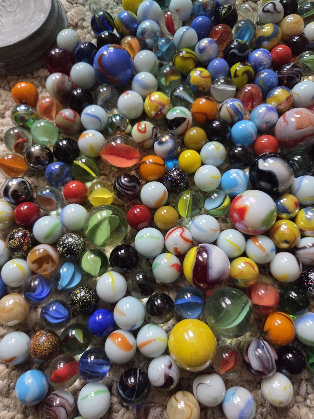 Vintage Blue Glass Ball Jar Full Of Marbles 4 Lbs