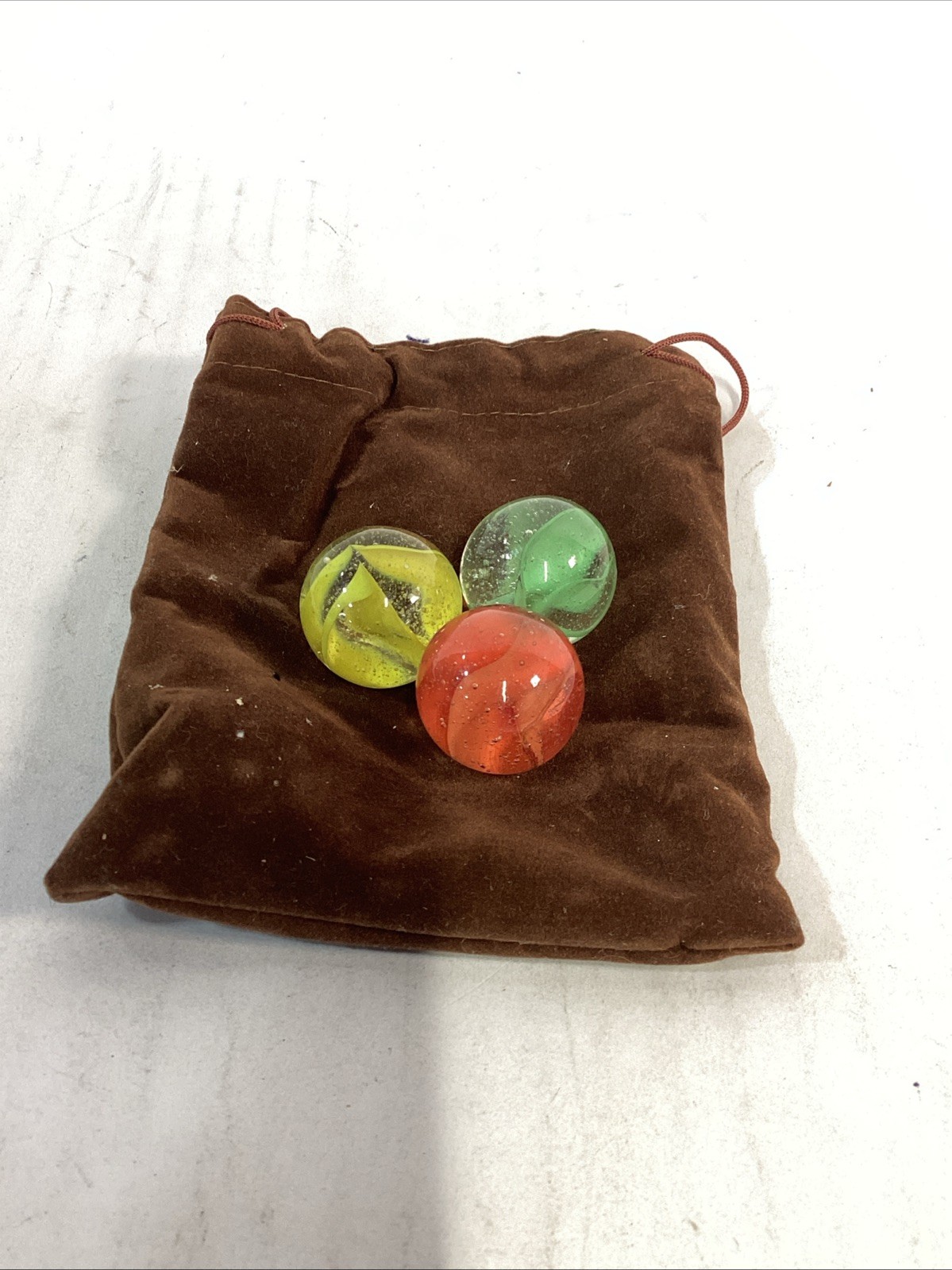 Vintage Lot of 3 Large Glass Shooter Marbles With Pouch