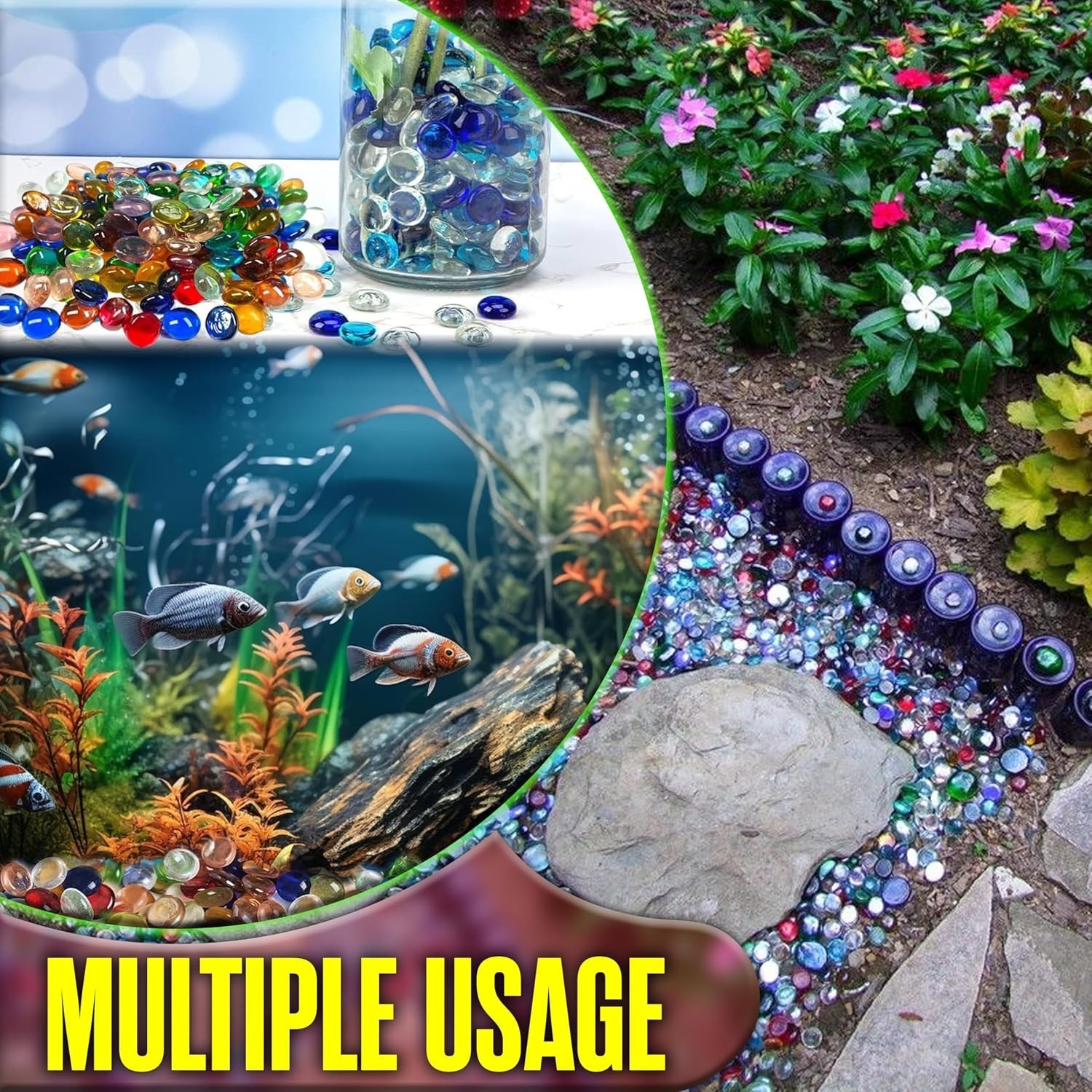 Glass Pebbles Colored Stones, 5LB Flat Marbles – Decorative Glass Gems for Va…