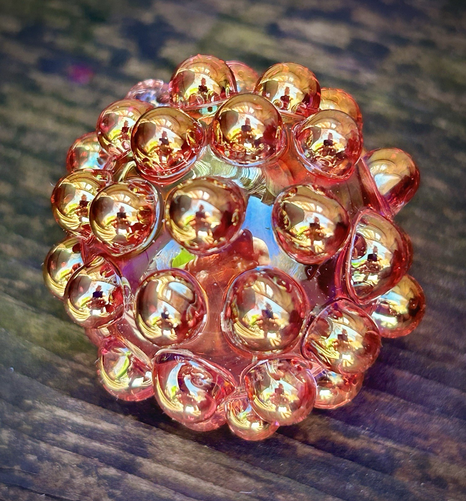 Hand Blown Gold Silver Fume Hobnail Marble Art Glass Paperweight Contemporary