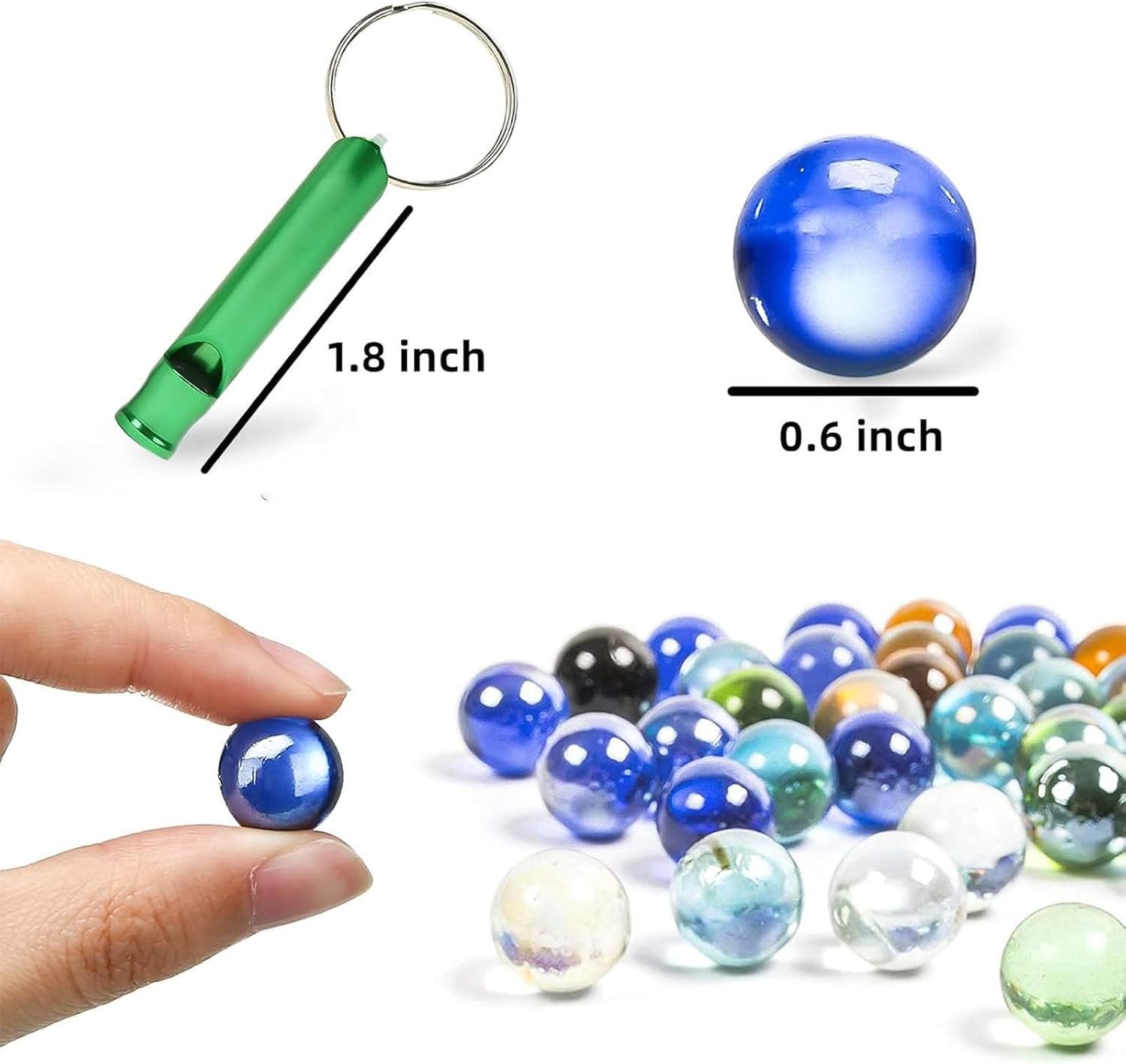 50 PCS Colorful Glass Marbles Set for Kids – Includes Whistle for Fun Games