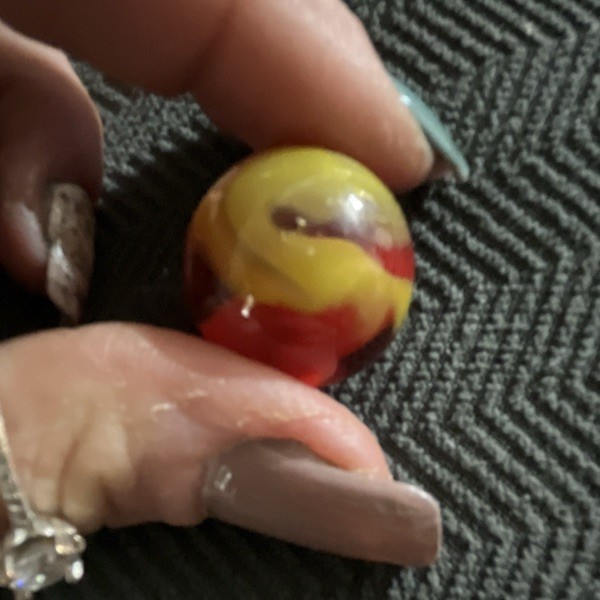 Red Yellow Orange Swirl Glass Toy Marble, Machine Made, Age 4-7 to 17+