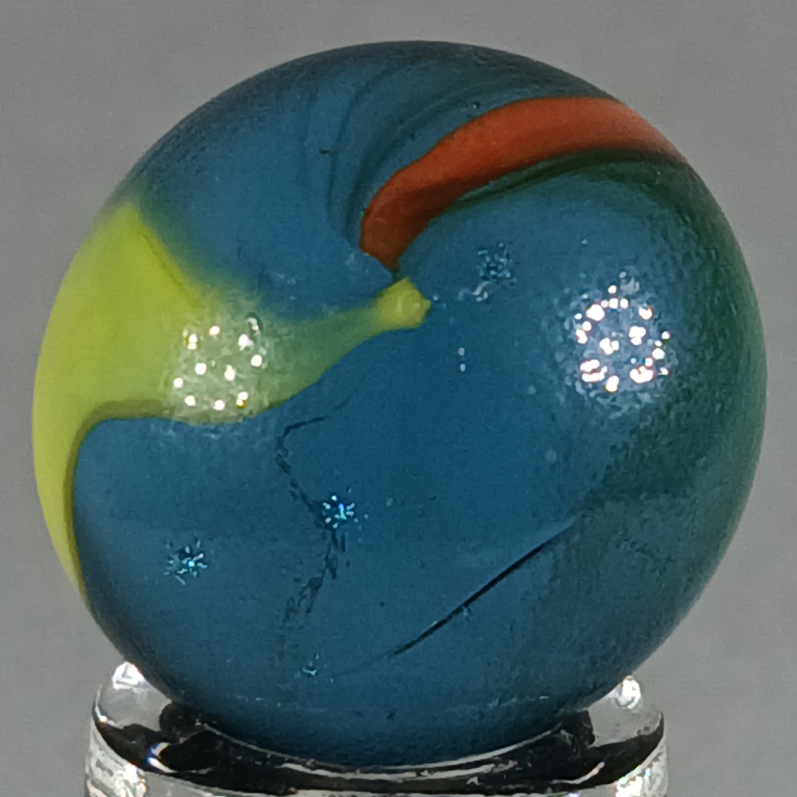 Vintage Iridescent Imported Patch And Ribbon Marble .61 Inches