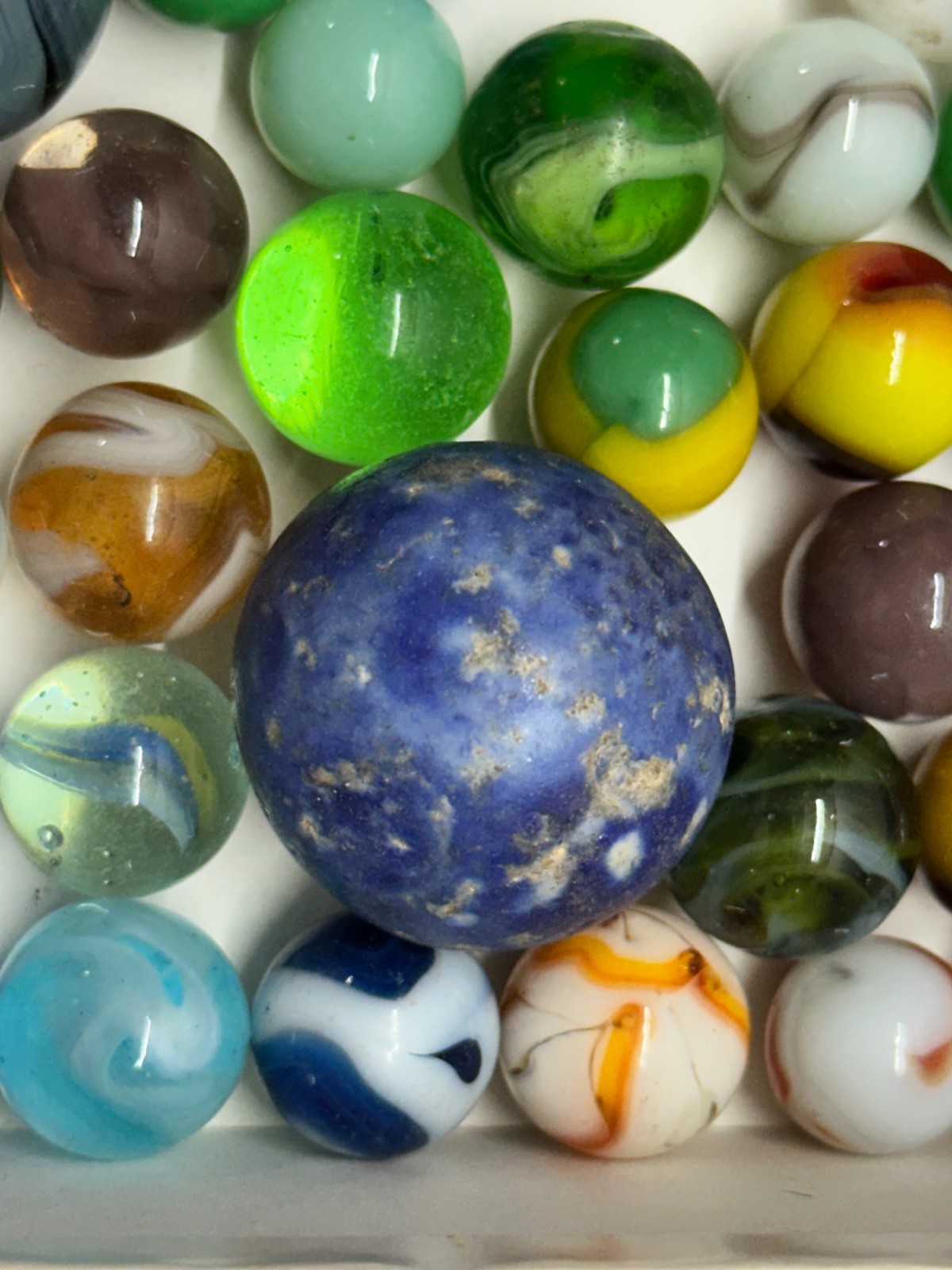 Bag of Vintage Antique Marbles – Clay, Glass Flame Swirl Corkscrew Patch