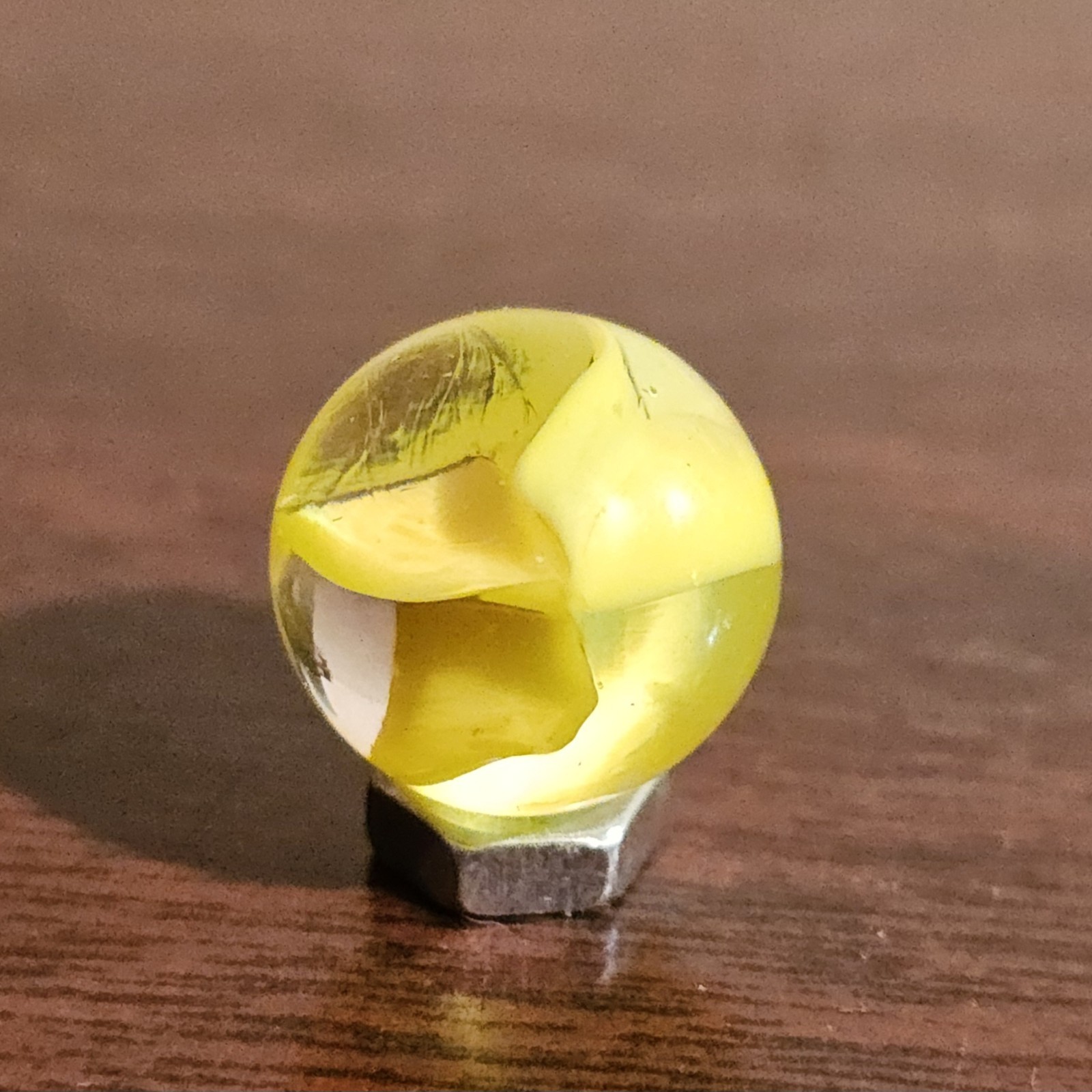 Vintage C. E. Bogard Yellow Hybrid Cats Eye Magnesium Glow Clear .593 Marble