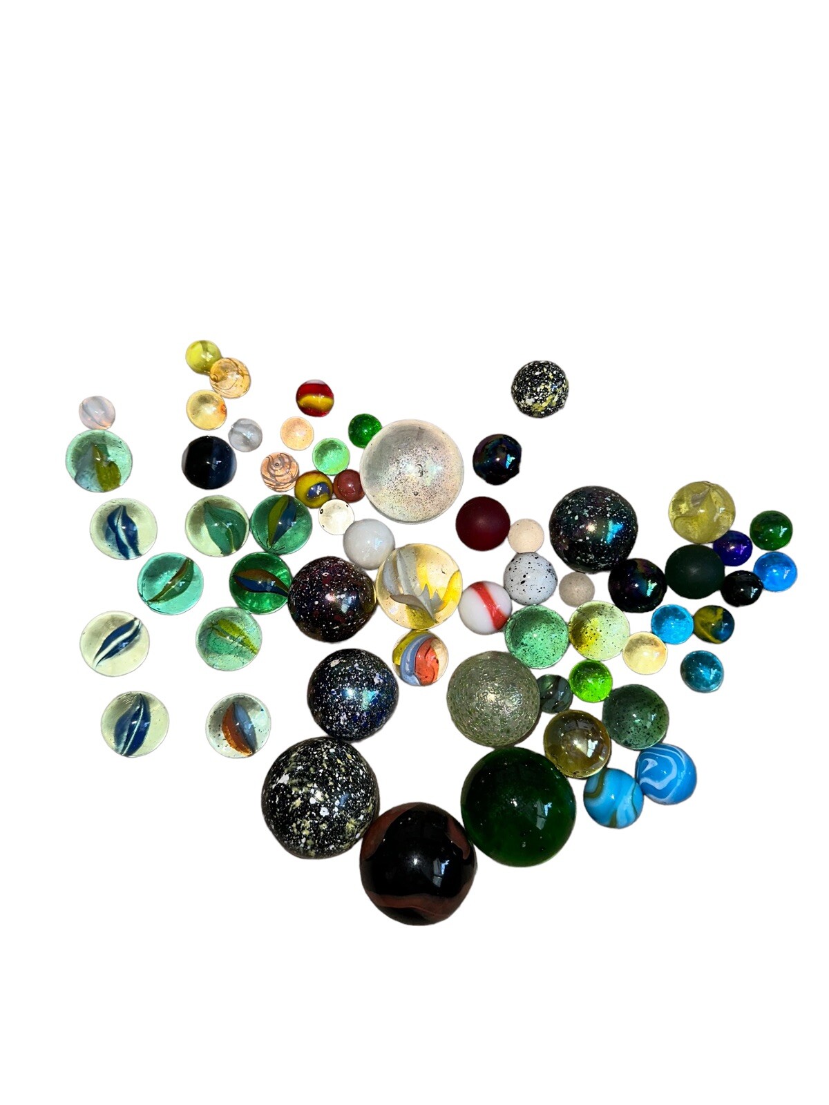 Lot Of 63 Marbles Jupiter Cat’s Eye Frosted Blue Pink Clear Iridescent