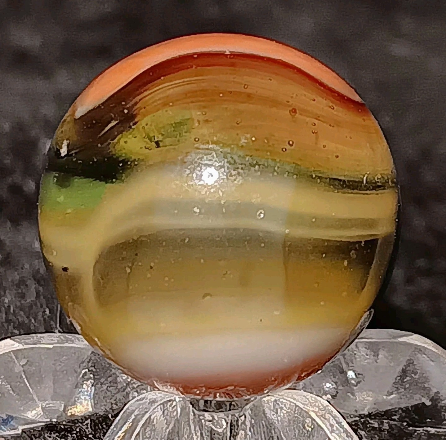 Vintage Pelter Glass NLR Multi-Color Rainbo Marble. 5/8″ Mint. Uv. Htf Example