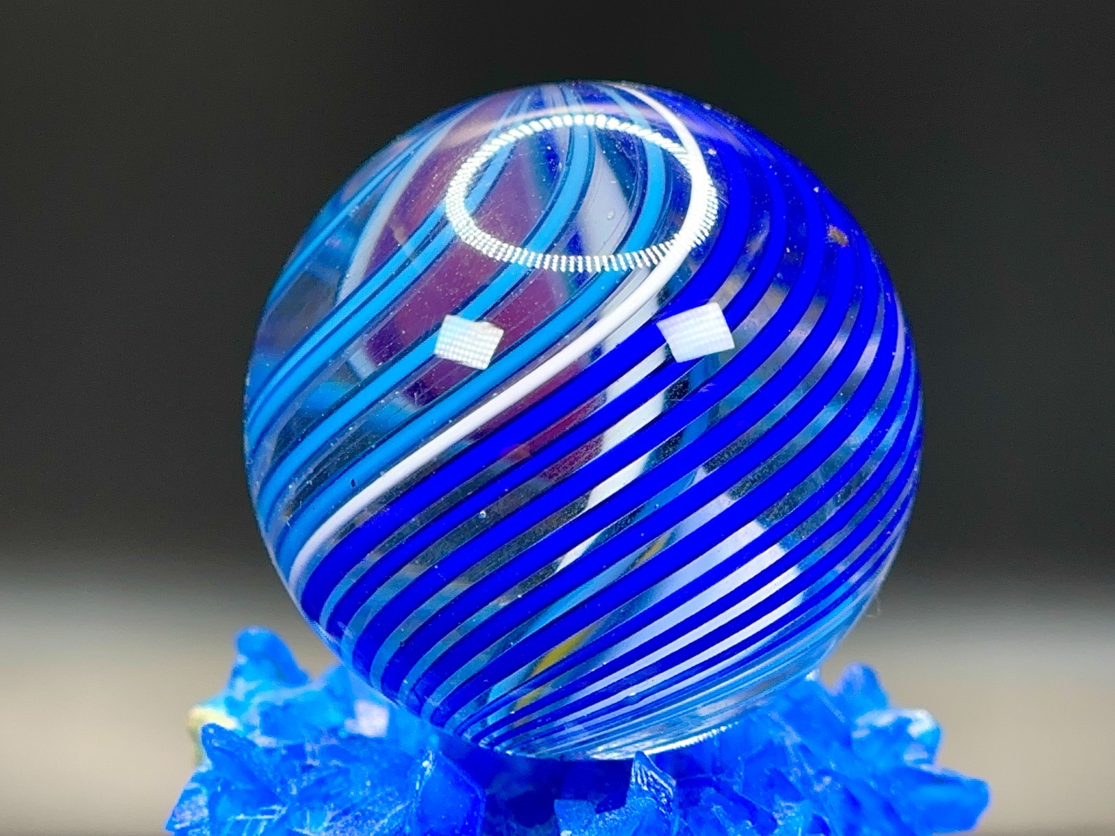 LARGE Contemporary Handmade Glass Marble – CAGED RIBBON Core – 1.28″ BRIGHT!