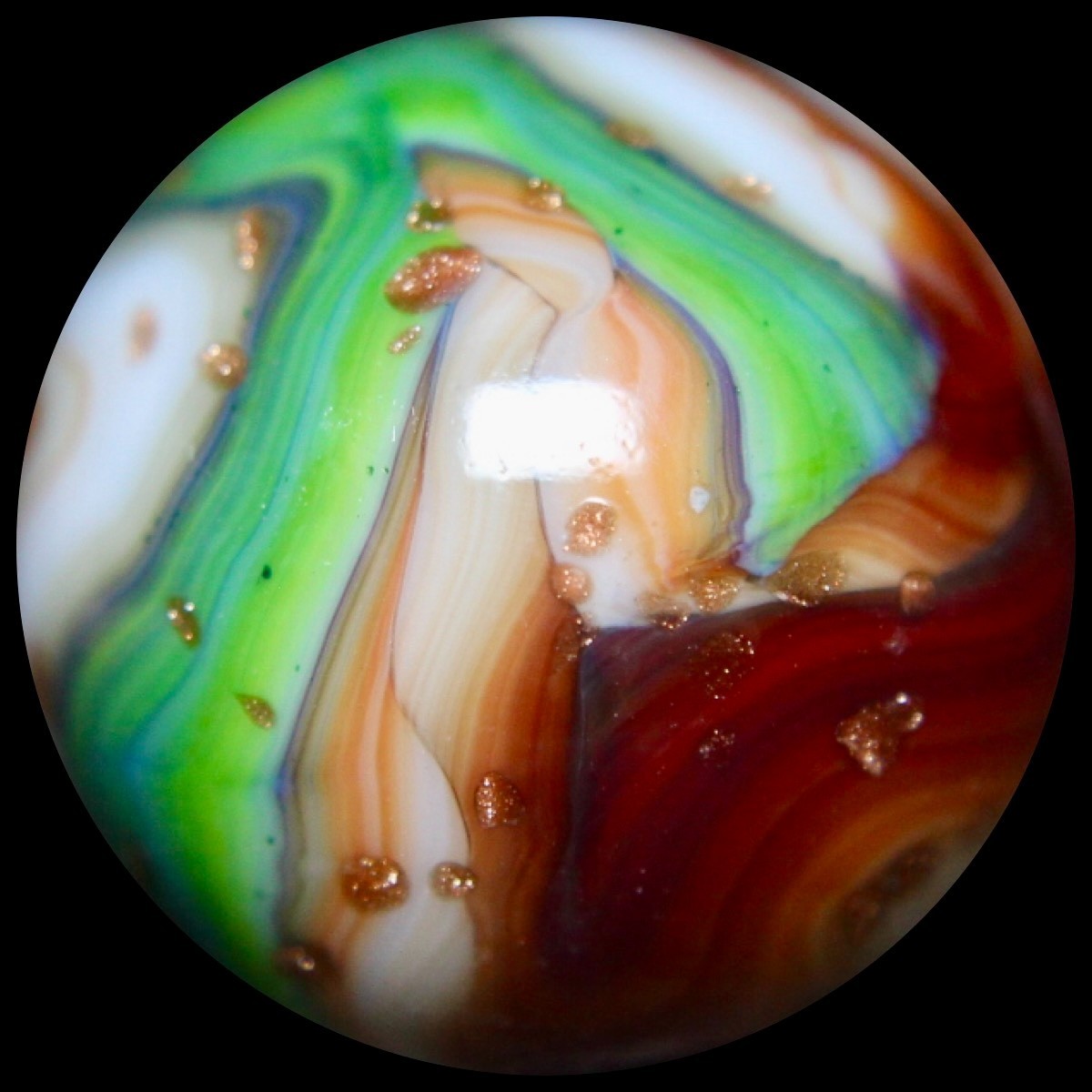 DAS Memorial Day 2018 Marble: Tangerine & Green w/Gold Lutz Nuggets 0.748″