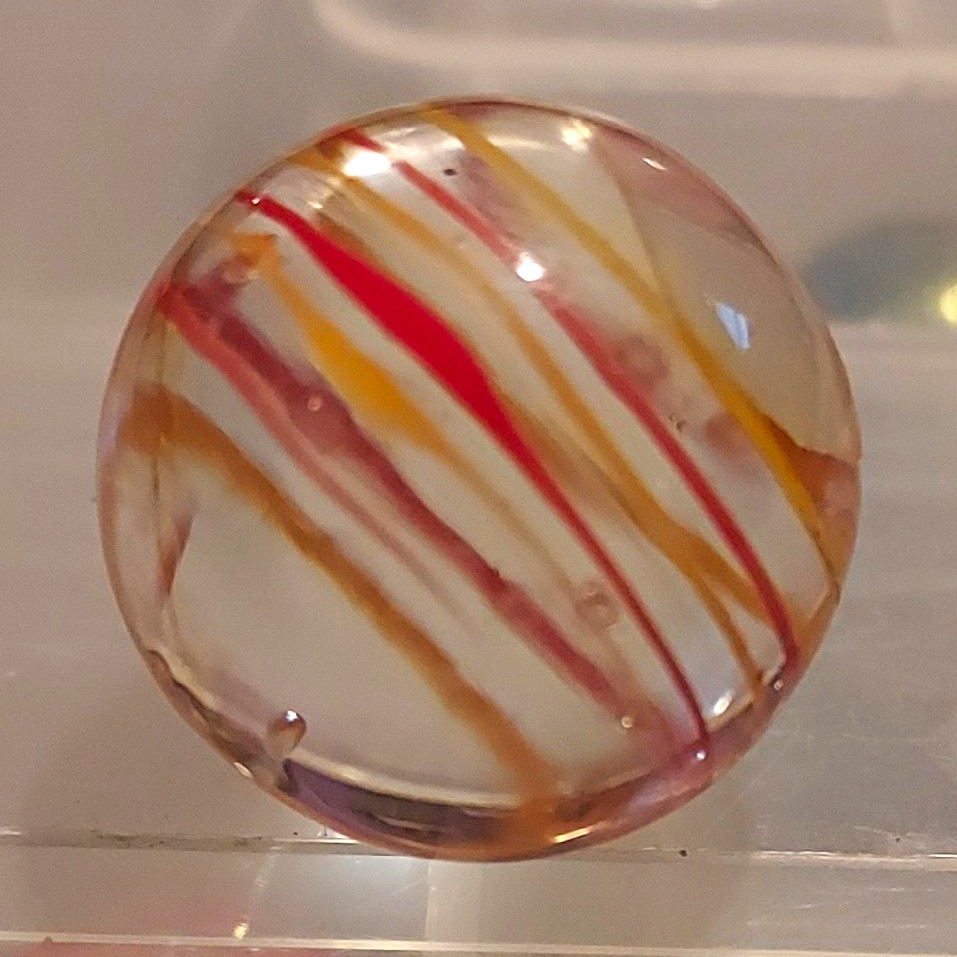 Clear Glass Swirl Toy Marble – Red Orange Yellow Ribbon Stripes, Ages 4+