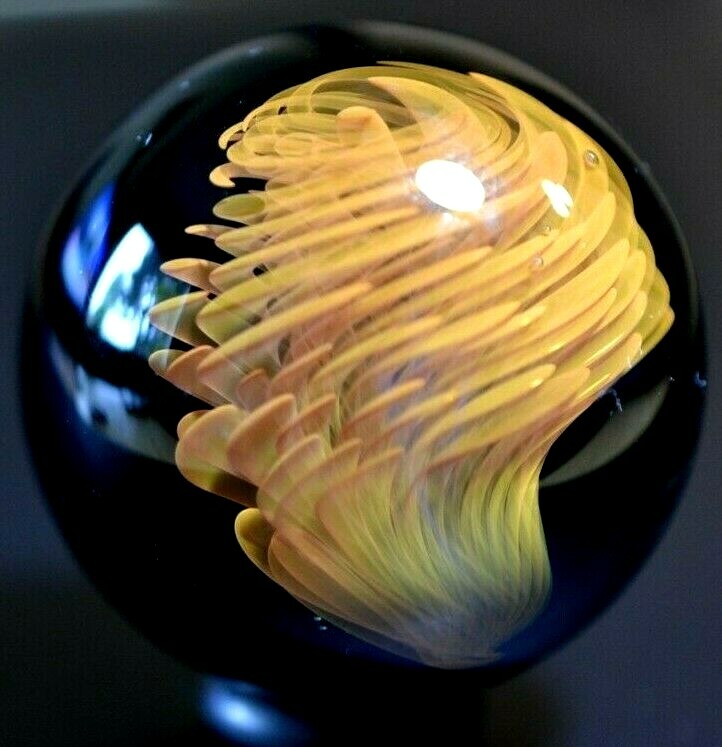 THORGERSON GLASS MARBLE/1.490″-ABSTRACT THINKING-AMBER,RUST, & APRICOT COLORS
