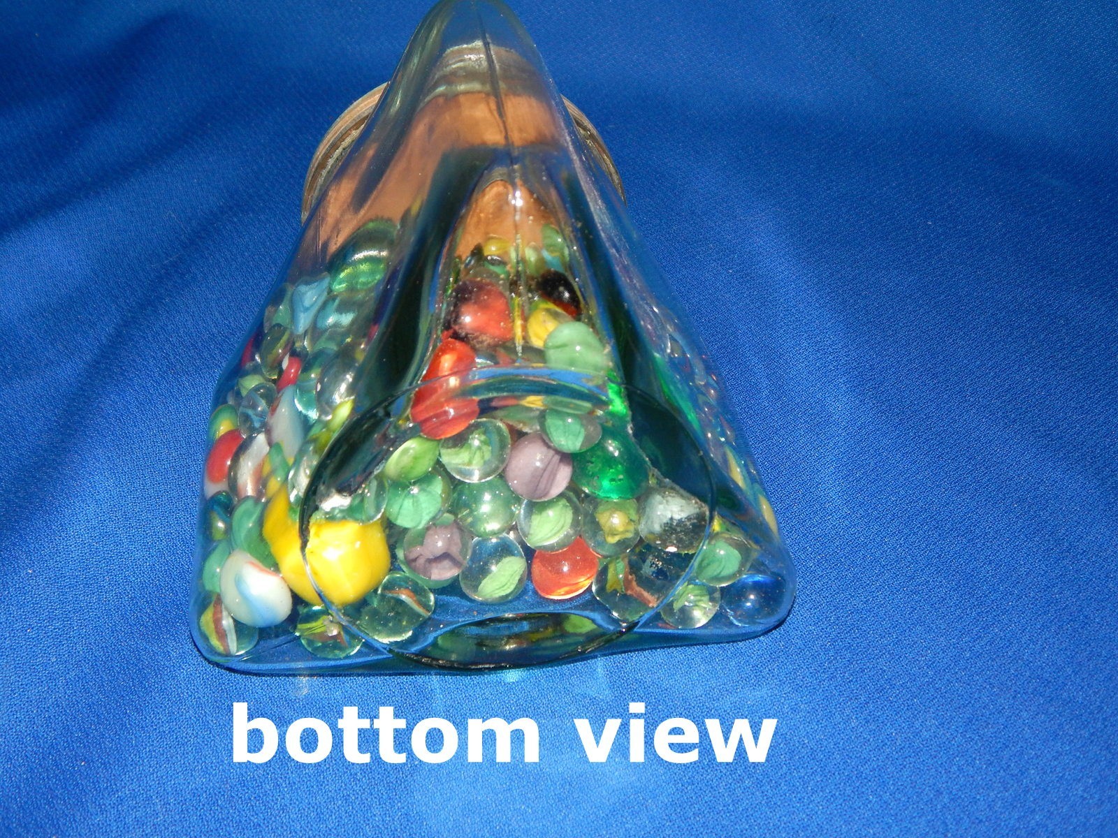 Vintage Triangular Glass Jar of Vintage Marbles w/ Shooters Cat Eyes MORE 4 lbs