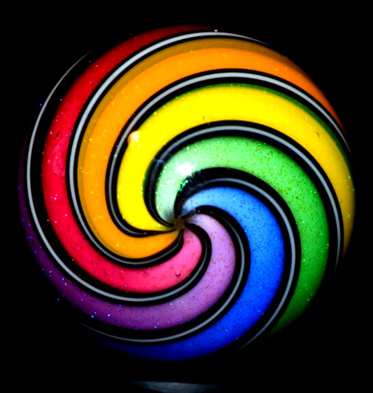 HOT HOUSE GLASS MARBLE/1.498″-DICHROIC BEACHBALL RAINBOW-REDISH PINK,LAVENDER+