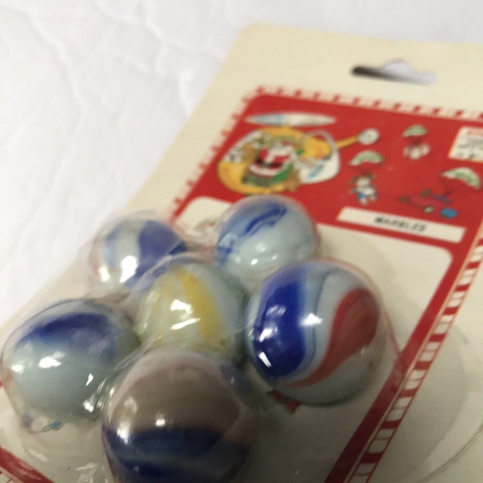 Vintage Marbles Swirl Large Zayre Sealed NIP Red White Blue Yellow Christmas Toy