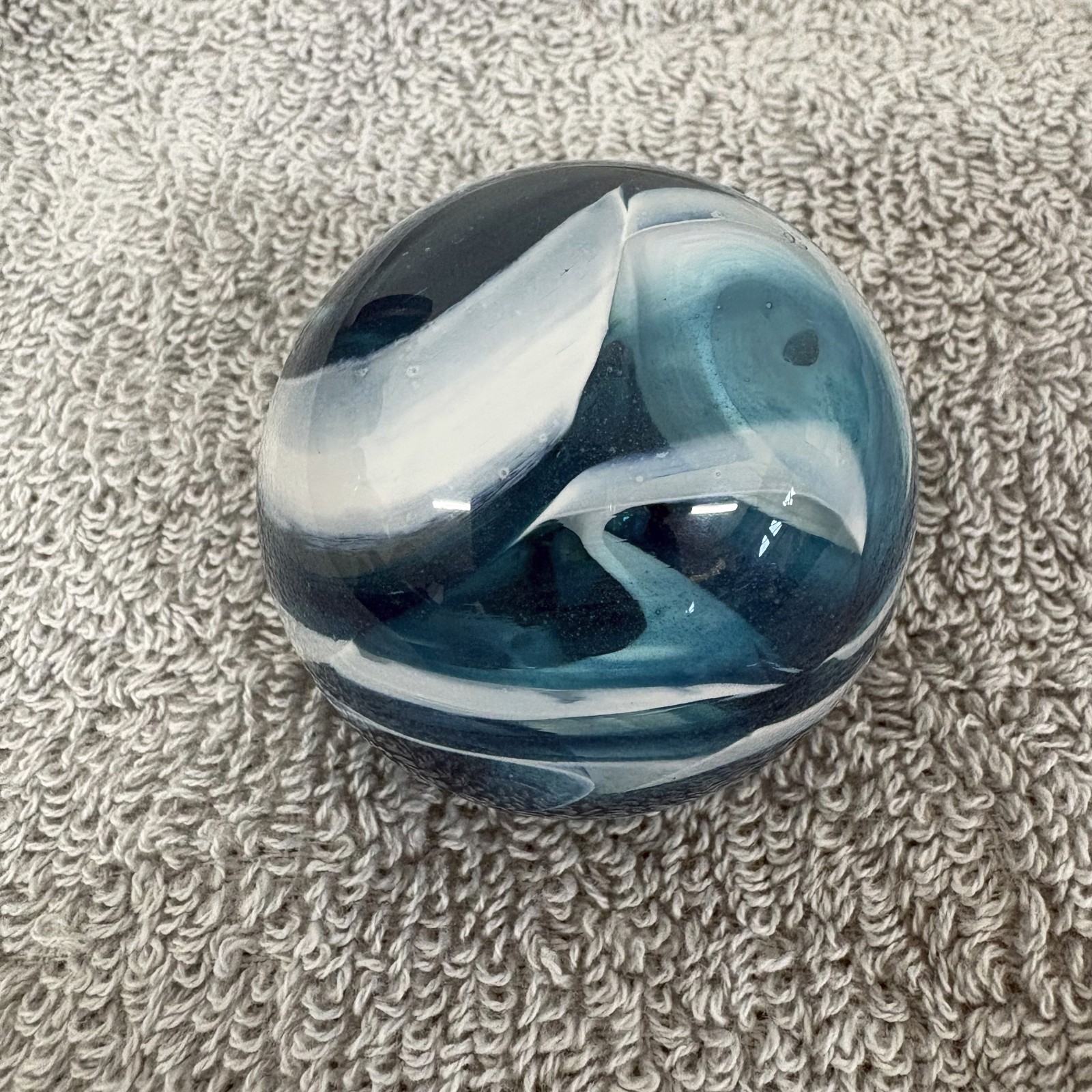 Unsigned White & Blue Swirl 2″+ Contemporary Art Glass Marble
